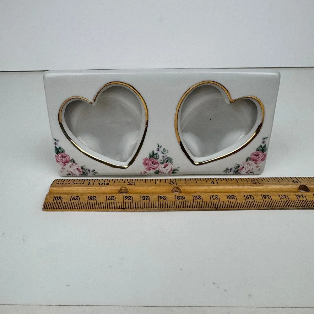 Vtg Double Heart Tabletop‎ Small Pic Photo Frame Ceramic Porcelain Grannycore